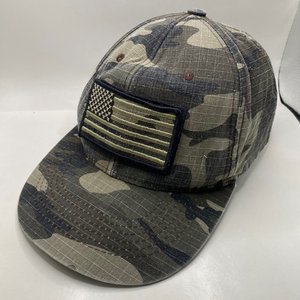 USA Unbranded Camo American Flag Tactical Hat Mens OSFM Green Ripstop Baseball
